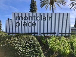 Sign showing entrance to massive mall in Montclair known as Montclair Place