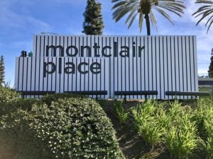 Sign showing entrance to massive mall in Montclair known as Montclair Place