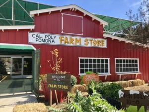 Front view of barn style Farm Store in Pomona, CA