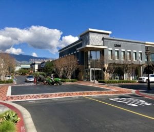 Street view of Victoria Gardens outdoor shopping mall in Rancho Cucamonga, CA